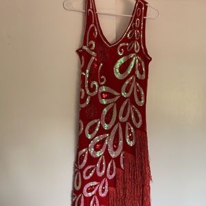 Red and white silver gatsby dress